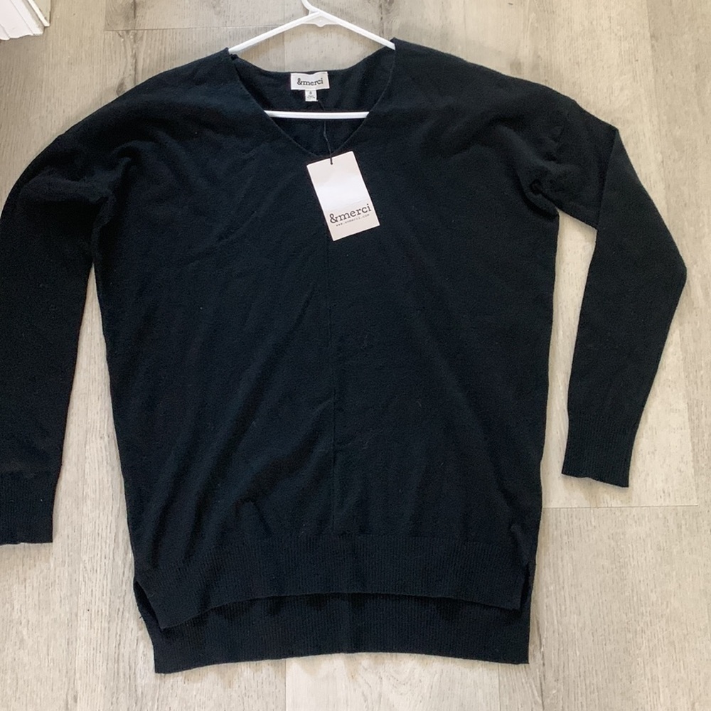 & Merci Black v neck pullover Sweater Dress S NWT casual oversized Lagenlook - Picture 7 of 10
